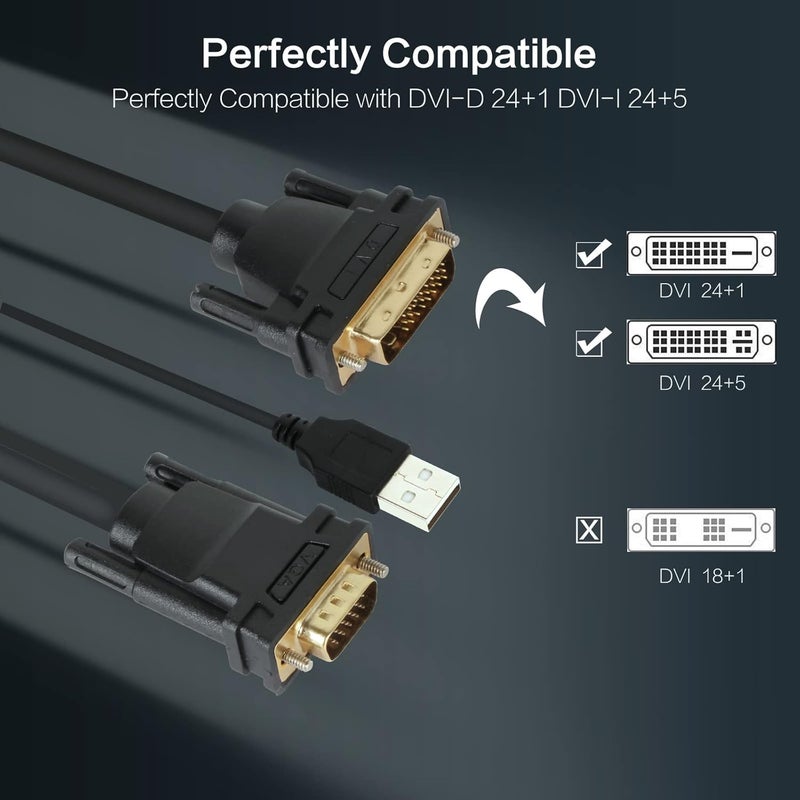 Vcom Male VGA to DVI Cable with Power, 6FT VGA to DVI-I Cable with USB,Gold Plated with Chip, Active Adapter Converter Cable for PC Laptop DVD Monitor HDTV Projector - Image 5
